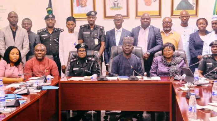 Seated L-R: 2nd Coordinator of the Central Delivery Coordination Unit, Mr. Esege E. Esege; DCP Ramatu Sada; Permanent Secretary, Mr. James Sule; Director, Planning Research and Statistics, Mrs. Margaret Azeez; DCP Ayodele Adeyemi; Special Assistant (Strategy HMS), Mike Imafidor and others during the Ministerial Delivery Task Team comprises desk officers and representatives from the Nigeria Police Force (NPF), Nigeria Police Trust Fund (NPTF), Ministry, and Police Academy was inaugurated by the Permanent Secretary at the Headquarters of the Ministry in Abuja.
