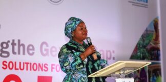 The Senior Special Assistant to the President on SDGs, Princess Adejoke Orelope Adefulire addressing the participants at the high level dialogue on “closing the Gap: financing solutions for SDG 5
