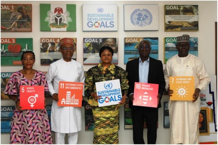 Princess Adejoke Orelope Adefulire R – L Engr. Ahmad Kawu, secretay of programme (OSSAP-SDGs), Senator Eze Ajoku, 1ST Vice Presisident CSO Strategy Group, Princess Adejoke Orelope-Adefulire OFR, SSAP-SDGs, Dr. Uzodinma Aderieje, President CSO Strategy on SDGs. Amb. (Mrs.) Caroline Usipedo Oliseowe