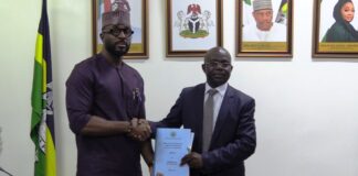 L-R: Executive Secretary, Nigeria Police Trust Fund (NPTF) Muhammed Sheidu, and Permanent Secretary, Ministry of Police Affairs (MPA), Mr. James Sule during an official briefing of the (NPTF) Management led by its Executive Secretary, to the Management of MPA at the Headquarters of the Ministry in Abuja.