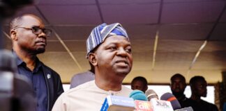 The Honourable Minister of Water Resources and Sanitation, Prof Joseph Terlumun Utsev, addressing newsmen during the distribution of Fertilizers/ Irrigation equipment to Benue farmers