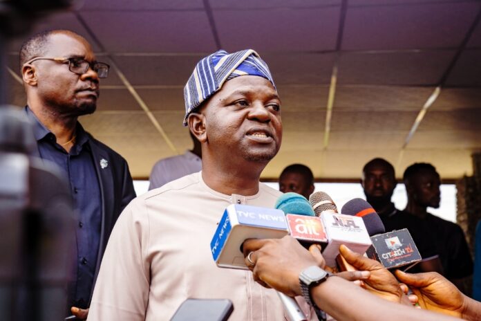 The Honourable Minister of Water Resources and Sanitation, Prof Joseph Terlumun Utsev, addressing newsmen during the distribution of Fertilizers/ Irrigation equipment to Benue farmers