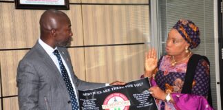 The National Coordinator/ CEO SERVICOM PRESIDENCY Mrs Nnenna Akajemeli with the Managing Director/ CEO Nigeria Social Insurance Trust Fund ( NSITF), Mr. Oluwaseun Mayomi, during an advocacy visit in Abuja.