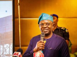 The Honourable Minister of Water Resources & Sanitation, Engr. Prof. Joseph Terlumun Utsev, making his Opening Remarks at the Mid Term Review Workshop.