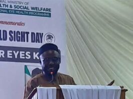 Coordinating Minister of Health and Social Welfare, Prof Muhammad Ali Pate, represented by Dr. Charles Nzelu at the stakeholders meeting to mark the World Sight Day held on 10th October, 2024 in Abuja.