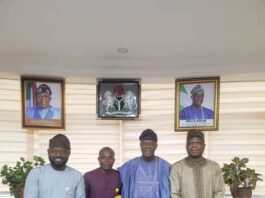 Courtesy visit of some Union leaders of the Association of Senior Civil Servants of Nigeria (ASCSN) Finance Chapter to the Honourable Minister of Finance and Coordinating Minister of the Economy, Mr. Wale Edun on: Strengthening Collaboration for Enhanced Workforce Welfare in the Ministry and Economic Development. From the righ-hand side of the HMF&CME is Comrade Nuhu Abubakar Bah, Chairman ASCSN, next is Comrade Oche John, Secretary JUC, and to the left side of the Minister is Comrade Maijama Salisu, Ex-officio in a group photograph after the courtesy call on the Minister in his office in Abuja today