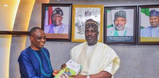 L-R, the Executive Director, NAERLS Prof. Emmanuel Ikani and Minister of State for Agriculture and Food Security,Sen Dr Aliyu Sabi Abdullahi, during the presentation of the 2024 Agricultural Performance Survey Report in Abuja.