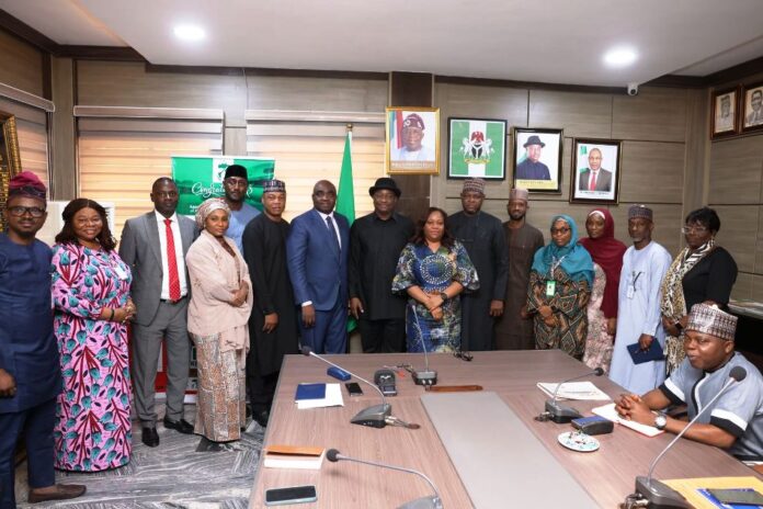Aviation Ministry Partners With ICRC Group Photograph: Minister of Aviation and Aerospace Development Festus Keyamo SAN, CON, FCIArb. UK (Middle) wit DG. ICRC (Left) and staff of ICRC