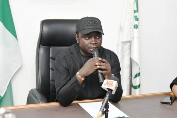 Comrade Ayodele Olawande The Honourable Minister of State, Federal Ministry of Youth Development, Comrade Ayodele Olawande giving an address during the inauguration ceremony of the Committee aimed at tackling unemployment.
