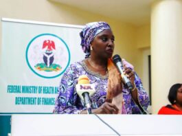 The Permanent Secretary Federal Ministry of Health and Social Welfare Daju Kachollom mni, presenting her welcome address during the Stakeholders Workshop on 2024 Budget Performance/Bilateral Session on 2025 Budget Preparation with Agencies and Federal Tertiary Health institutions, held today at the Barcelona Hotel, Wuse II Abuja.