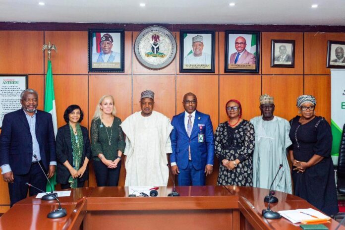 FG Calls On UN System To Provide Long Term Solutions The UNICEF Deputy Executive Director Partnership, Ms. Kitty van der Heijden(3rd left), Minister of Budget and Economic Planning Senator Abubakar Atiku Bagudu, Permanent Secretary Budget and Economic Planning, Dr. Emeka Vitalis Obi mni, Director, Economic Growth, Mrs. Elizabeth Egharevba and other dignitaries during a courtesy visit to the Ministry, yesterday, in Abuja.