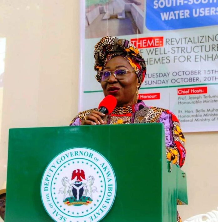 FG Organizes South-South Regional Workshop On Water Users' Association4 The Deputy Governor of Akwa Ibom State, H.E. Senator (Dr.) Akon Eyakenyi, representing Governor Umo Eno at the South-South Regional Workshop on the Establishment and Strengthening of Water Users' Associations (WUA) in Public Irrigation Schemes in Nigeria, taking place in Uyo, Akwa Ibom State, from Tuesday, 15th October 2024 to Sunday, 20th October 2024, delivered the Governor’s address to declare the workshop open today