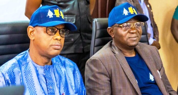 Handwashing Campaign1 The Honourable Minister of Water Resources and Sanitation, Engr. Prof. Joseph Terlumun Utsev (R) and Honourable Minister of State, Federal Ministry of Water Resources and Sanitation, Rt. Hon. Bello Muhammad Goronyo Esq, (L), during the Press Briefing, today in Abuja.