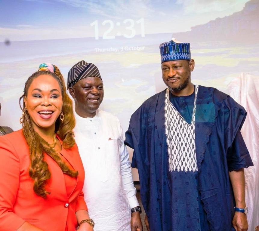 L-R: Honourable Minister of Women Affairs, Hon. Barr. Uju Kennedy- Ohanenye; Honourable Minister of Water Resources and Sanitation, Engr. Prof. Joseph Terlumun Utsev, FNSE; and the Executive Governor of Katsina State, His Excellency, Mallam Dikko Umaru Radda.