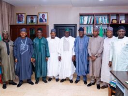 FROM LEFT TO RIGHT 1. Representative of the Minister of Works 2. Mohammed Idris Malagi, Minister of Information and National Orientation 3. Balarabe Abbas Lawal, Minister Environment 4. Abubakar Bagudu, Minister of Budget and Economic Planning 5. Engr. Prof. Joseph Terlumun Utsev, Minister of Water Resources & Sanitation 6. Wale Edun, Honorable Minister of Finance and Coordinating Minister of the Economy 7. Bello Muhammad Goronyo, Minister of State Water Resources & Sanitation 8. Abdullahi Tijjani Gwarzo, Minister of state for Housing and Urban Development 9. Mr. Richard Pheelangwah, Permanent Secretary, Federal Ministry of Water Resources and Sanitation
