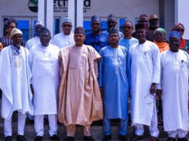 The Vice Chancellor of the National Open University of Nigeria, Prof. Olufemi Peters, (second left); Minister of Information and National Orientation, Mohammed Idris (third left); UNESCO Representative to Nigeria, Mr. Abdourahamane Diallo (third right) at the celebration of the National Global Media and Information Literacy Week 2024 in Abuja on Friday