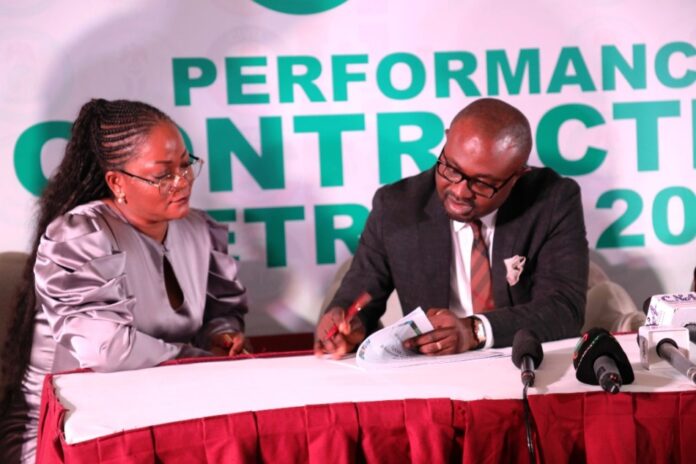 Interior Ministry Signs Performance Bond with its Agencies1 L-R: Engr Abisoye Coker-Odusote, DG/CEO, NIMC and Dr. Olubunmi Tunji-Ojo, Hon. Minister of Interior at the signing of a performance contract on Tuesday, 29 October 2024