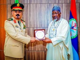 The Minister of Defence, H.E Mohammed Badaru Abubakar CON, mni received a delegation from Islamic Military Counter Terrorism Coalition from Kingdom of Saudi Arabia led by Major General Mohammed bin Saleem Al-Moghidi in Ship House Abuja.