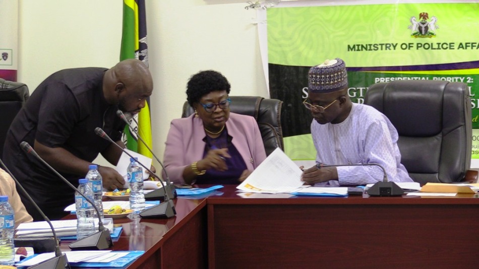 Director of Planning Research and Statistics, Mrs Azeez Margaret, and Permanent Secretary, Mr. James Sule official signing ceremony for the performance bond/contract with the Honourable Minister at the Headquarters of the Ministry in Abuja.
