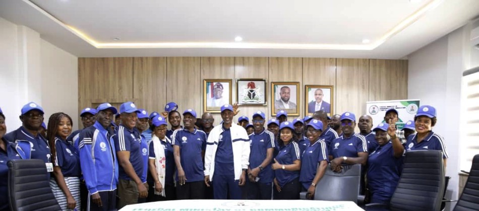 The Permanent Secretary Federal Ministry of Communications, Innovation and Digital Economy Engr. Faruk Yusuf Yabo in the middle of the picture with Management staff of the Ministry and PMS champions during the maiden Ministerial Performance Management Strategy Review Session of the PMS Day in his Conference Room, on the 24th of October, 2024 in Abuja.