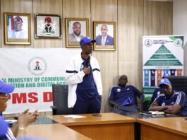 The Permanent Secretary Federal Ministry of Communications, Innovation and Digital Economy Engr. Faruk Yusuf Yabo during the maiden Ministerial Performance Management Strategy Review Session of the PMS Day in his Conference Room, on the 24th of October, 2024 in Abuja.