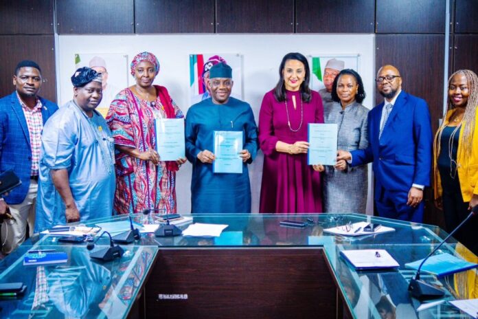 MoU between the Ministry, GCE HealthCare and JNCI1 Group Photograph After The Signing of MoU between the Ministry, GCE HealthCare and JNCI: Middle: The Hon. Minister of State for Health & Social Welfare Dr. Tunji Alausa; on his right is the Permanent Secretary, Daju Kachollom mni; 2nd Left: Director Hospital Services Department Dr. Jimoh Salaudeen mni; on the Left of Hon. Minister is Mrs. Claire Omatseye, Managing Director JNCI .