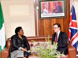 L-R: Head of the Civil Service of the Federation, Mrs Didi Esther Walson-Jack, OON, mni, British High Commissioner to Nigeria. His Excellency, Dr Richard Montgomery, during the latter’s visit to her office
