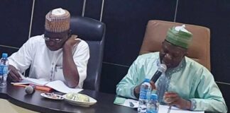 Sanator Binos Dauda Yaroe Chairman Senate Committee on States and Local Government Administration and Surv. Adamu Adaji Director-General of the National Boundary Commission