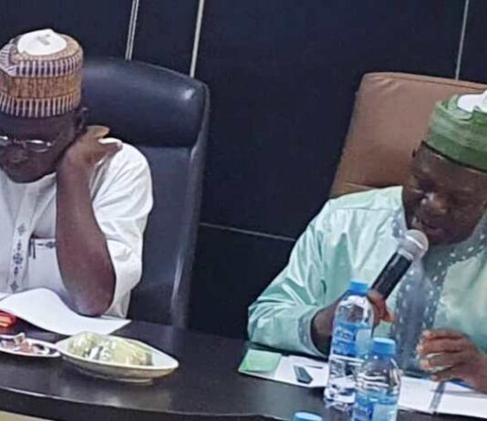Sanator Binos Dauda Yaroe Chairman Senate Committee on States and Local Government Administration and Surv. Adamu Adaji Director-General of the National Boundary Commission