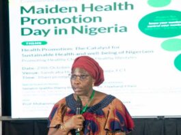 The Permanent Secretary Kachollom Daju mni, ably represented at the event by Dr. Olubunmi Aribeana, Director Food & Drugs Department of the Ministry, delivering her speech