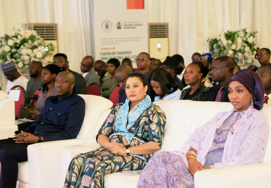 (l-r) Dr. Doris Anite, Hon. Minister of Industry, Trade and Investment flanked with the Minister of Culture and Creative Economy, Hanatu Musawana