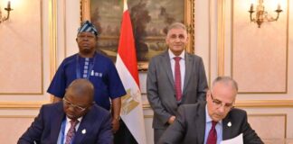 Nigeria’s Minister of Water Resources and Sanitation, Engr. Prof. Joseph Terlumun Utsev,(L) and Egypt’s Minister of Water Resources and Irrigation, Prof. Dr. Hani Sewilam,(R), signed a Memorandum of Understanding (MoU) to enhance cooperation in Water Resources Management.