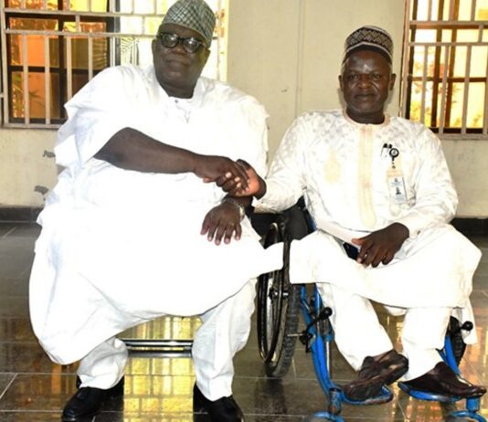 Hon. Chairman, Federal Civil Service Commission (FCSC), Prof. Tunji Olaopa (L) with Chief Ayuba Gufwan the Executive Secretary, National Commission for Persons Living with Disabilities (NCPD) during his visit to the Commission.
