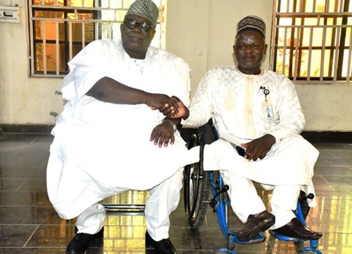 Prof. Olaopa Hon. Chairman, Federal Civil Service Commission (FCSC), Prof. Tunji Olaopa (L) with Chief Ayuba Gufwan the Executive Secretary, National Commission for Persons Living with Disabilities (NCPD) during his visit to the Commission.