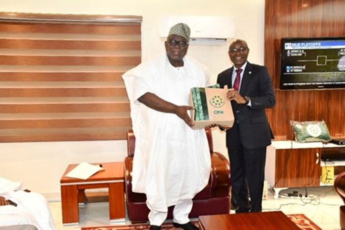 Prof. Olaopa Hon. Chairman, Federal Civil Service Commission (FCSC), Prof. Tunji Olaopa (L) with Mallam Ahmed Ladan Gobir, CIPM-President and Chairman of the Governing Council during the latter’s visit to the Commission.