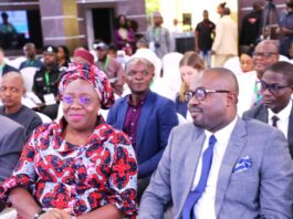 L-R: Permanent Secretary, Ministry of Interior, Dr Magdalene Ajani and Minister of Interior, Dr. Olubunmi Tunji-Ojo at the launch of the Report on The Situation of Children and Young Adults Deprived of Liberty in Nigeria