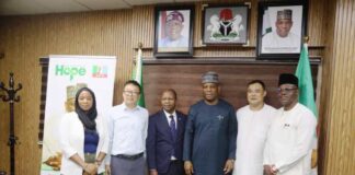 From Right; Permanent Secretary Ministry of Steel Development, Dr. Chris Osa Isokpunwu; MD, Inner Galaxy Group, Li Shuang; Honorable Minister of Steel Development Prince Shuaibu Abubakar Audu; CEO, Stanbic IBTC Bank, Wole Adeniyi; Jackie Chan and Sa'adatu Salley, members of the Inner Galaxy Group who paid a working visit to the Honorable Minister in his office in Abuja on the 16th October 2024.