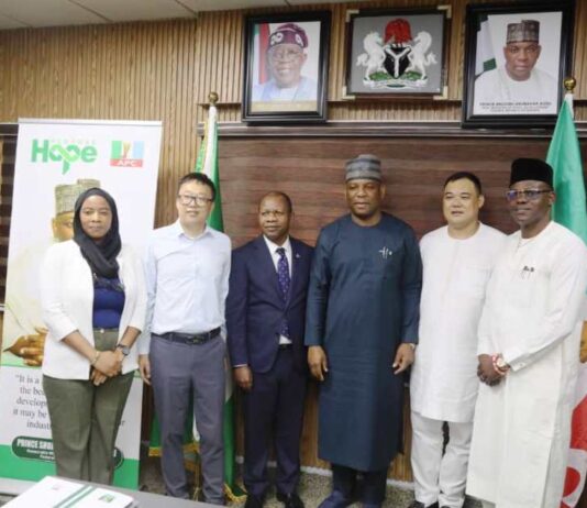 From Right; Permanent Secretary Ministry of Steel Development, Dr. Chris Osa Isokpunwu; MD, Inner Galaxy Group, Li Shuang; Honorable Minister of Steel Development Prince Shuaibu Abubakar Audu; CEO, Stanbic IBTC Bank, Wole Adeniyi; Jackie Chan and Sa'adatu Salley, members of the Inner Galaxy Group who paid a working visit to the Honorable Minister in his office in Abuja on the 16th October 2024.