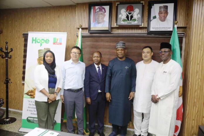 STEEL DEVELOPMENT From Right; Permanent Secretary Ministry of Steel Development, Dr. Chris Osa Isokpunwu; MD, Inner Galaxy Group, Li Shuang; Honorable Minister of Steel Development Prince Shuaibu Abubakar Audu; CEO, Stanbic IBTC Bank, Wole Adeniyi; Jackie Chan and Sa'adatu Salley, members of the Inner Galaxy Group who paid a working visit to the Honorable Minister in his office in Abuja on the 16th October 2024.