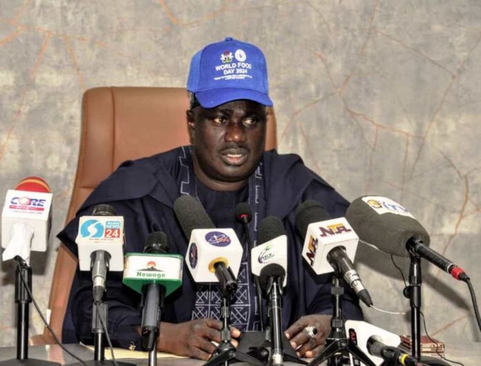 Sen. Aliyu Sabi Abdullahi The Minister of State for Agriculture and Food Security, Sen Dr Aliyu Sabi Abdullahi, during the 2024 World Food Day Ministerial Press Briefing in Abuja.
