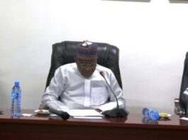 L-R: Chairman Police Service Commission, DIG Hashimu S. Argungu (RTD), Minister of Police Affairs, Ibrahim Gaidam, and Permanent Secretary, Mr. James Sule; during a stakeholders Meeting on Admission for Regular Course, 11 2024/2025 Academy Session of the Nigeria Police Academy held at the Headquarter of the Ministry of Police Affairs in Abuja.