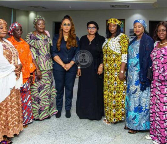 3rd from left, National Coordinator, Forum of Special Advisers on Women Affairs - Nigeria, Amb. Finney David (Gombe), Honourable Minister of Women Affairs, Barrister (Mrs) Uju Kennedy-Ohanenye, Mary Noel Berje (Niger) and other state representatives after the Courtesy visit