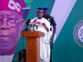 Representative of President Bola Ahmed Tinubu, Senator George Akume/Secretary to the Government of the Federation, addressing participants at the Women Fund-Raising Programme held at the Presidential Villa, Abuja