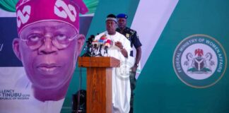 Representative of President Bola Ahmed Tinubu, Senator George Akume/Secretary to the Government of the Federation, addressing participants at the Women Fund-Raising Programme held at the Presidential Villa, Abuja