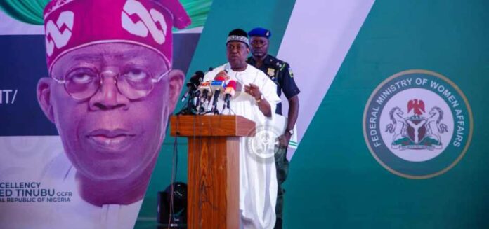 Women's Empowerment2 Representative of President Bola Ahmed Tinubu, Senator George Akume/Secretary to the Government of the Federation, addressing participants at the Women Fund-Raising Programme held at the Presidential Villa, Abuja