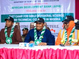 L- Hon Minister of Education, Prof Tahir Mamman OON SAN The Permanent Secretary Dr Nasir Sani- Gwarzo mni NPOM FWACP and the Director Technology and Science Education,Dr Mrs Muyibat Adenike Olodo during the closing ceremony of the maiden edition of the TVET Camp for Girls in the 29th FTSC,held at FSTC Uyo