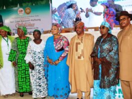 3rd from right, Ambassador Gabriel Aduda, Permanent Secretary, Federal Ministry of Women Affairs, Hajia Imaan Sulaiman-Ibrahim, fsi, Honourable Minister, FMWA, Rep. of the Plateau State Governor, Barr (Mrs) Olivia Daziam, and other dignitaries at the 24th Regular National Council on Women Affairs held in Jos, Plateau State