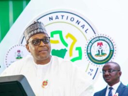 The Honourable Coordinating Minister for Health & Social Welfare Prof. Muhammadu Ali Pate addressing participants and stakeholders @ the Opening ceremony of the 65th National Council on Health, which held at the Mohammad Indimi Distance Learning Centre @ the University of Maiduguri, Borno State.