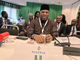 The Permanent Secretary, Ministry of Petroleum Resources and Executive Board Member representing Nigeria at the African Petroleum Producers Organization (APPO) Amb. Nicholas Agbo Ella at the opening session of APPO Executive Board members meeting in Yaounde, Republic of Cameroon.