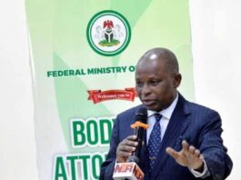 Hon. Attorney General of the Federation and Minister of Justice, Lateef Fagbemi SAN, Ddelivering his opening remarks during the Meeting of Body of Attorneys - General at Rock View Hotel. 14/11/2024
